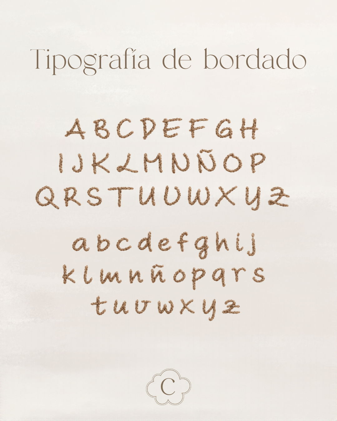 Tipografía de bordado personalizado Clouby: abecedario en mayúsculas y minúsculas