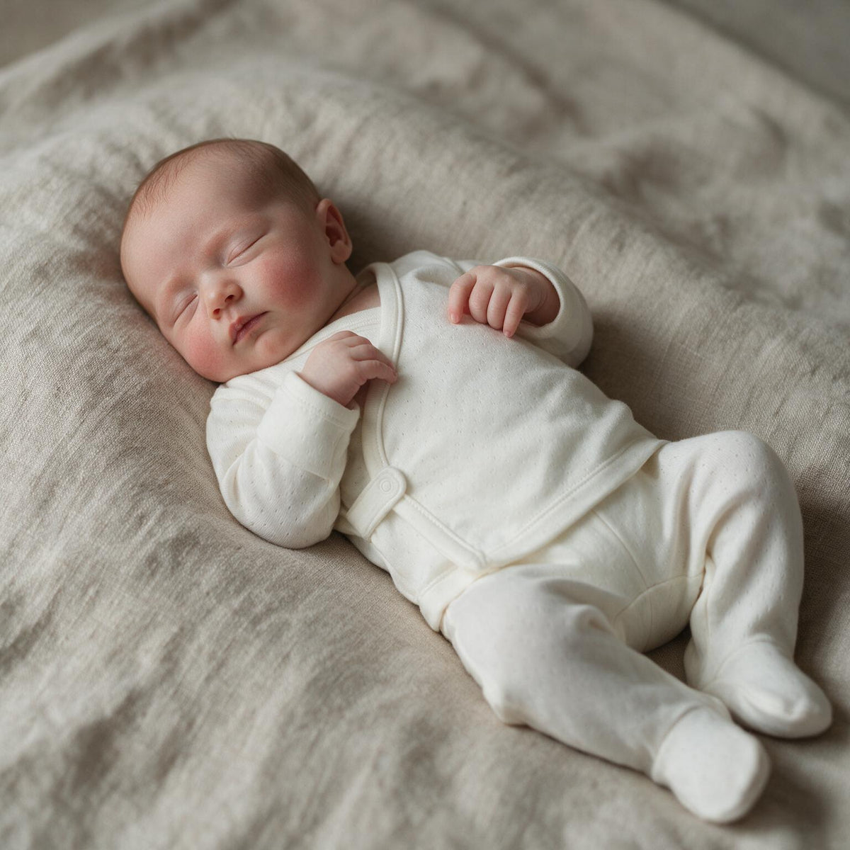 Set kimono de bebé: chaqueta y polaina · Blanco Pointelle · Pima orgánico GOTS