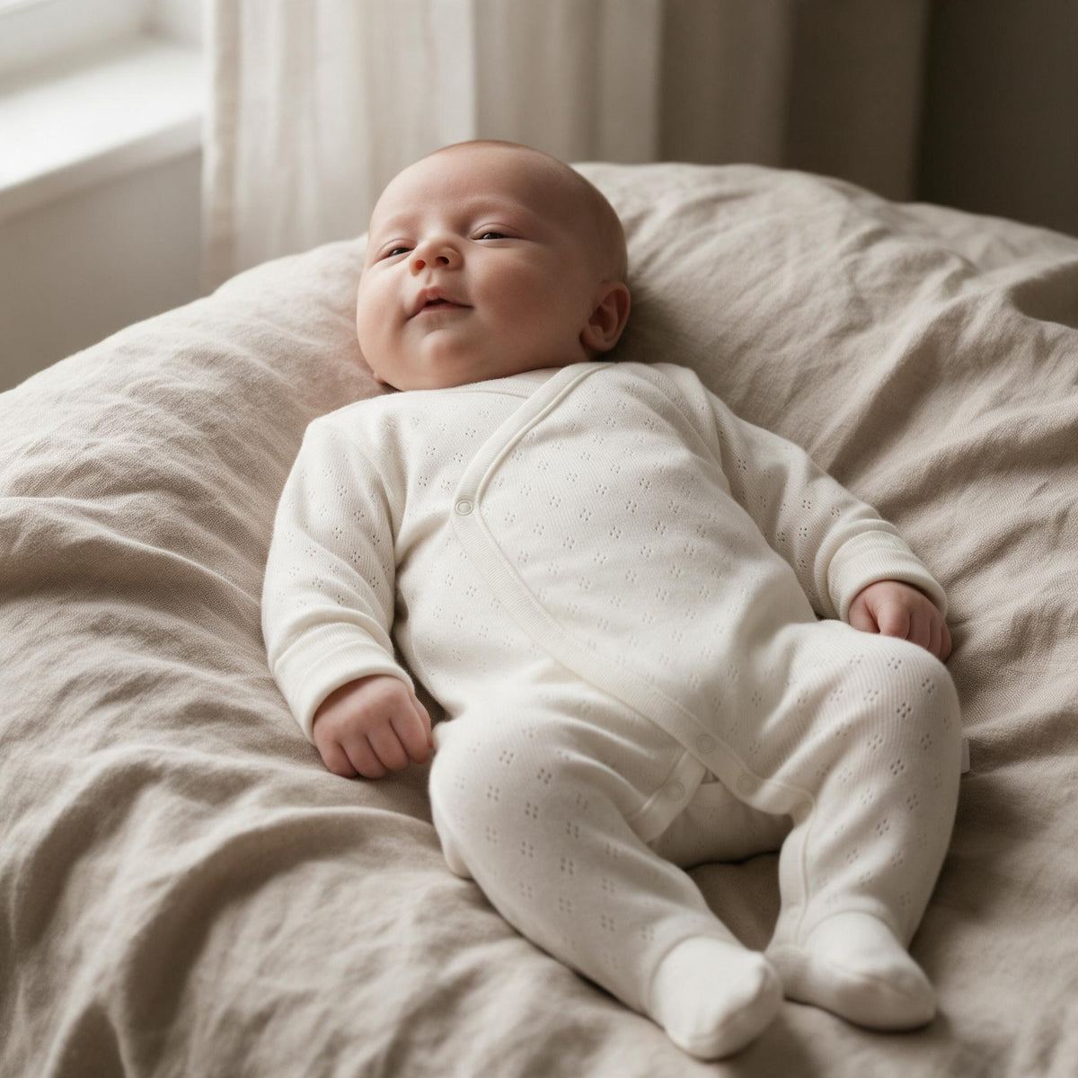 Pelele kimono de bebé con manos y pies convertibles · Blanco · Pima orgánico GOTS