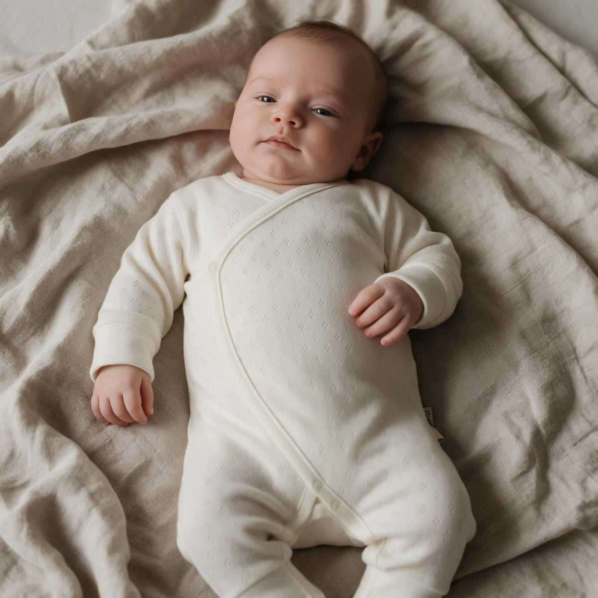 Pelele kimono de bebé con manos y pies convertibles · Blanco · Pima orgánico GOTS