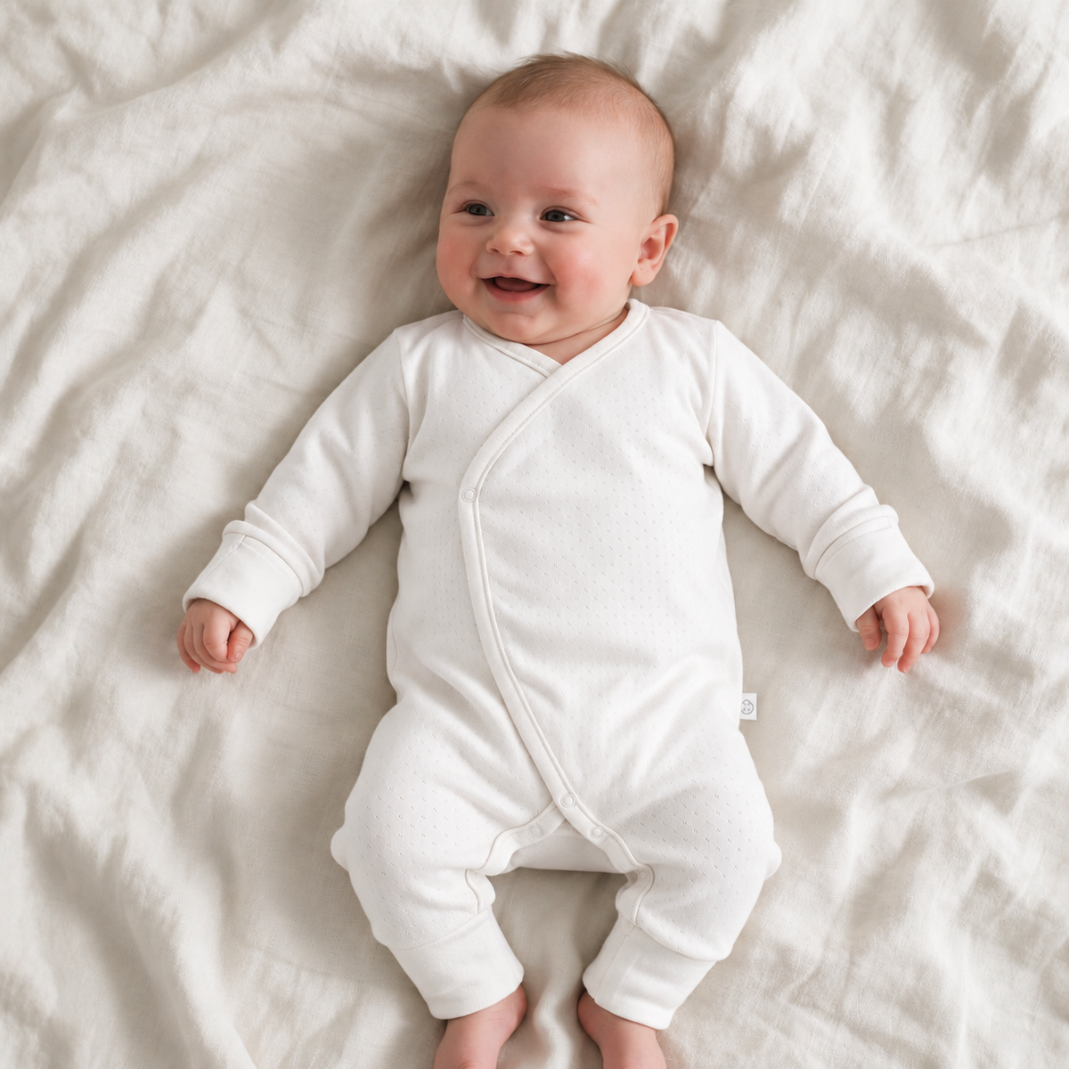 Pelele kimono de bebé con manos y pies convertibles · Blanco · Pima orgánico GOTS