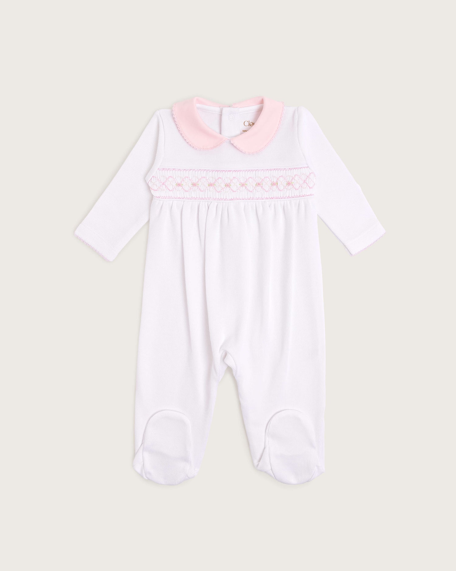 Set pelele, manta y gorro de bebé bordado a mano · Blanco · Algodón Pima