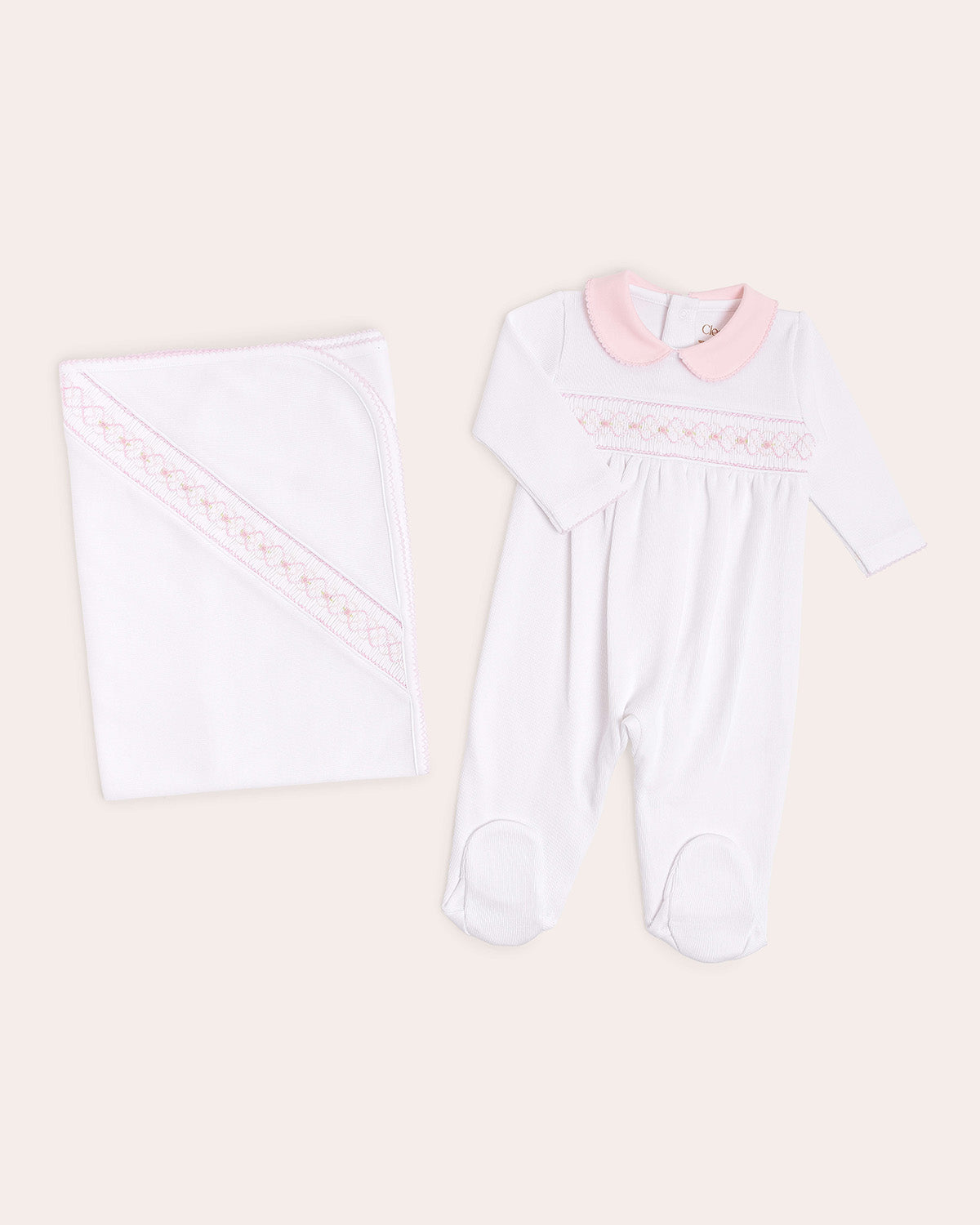 Set pelele y manta de bebé bordado a mano · Blanco · Algodón Pima