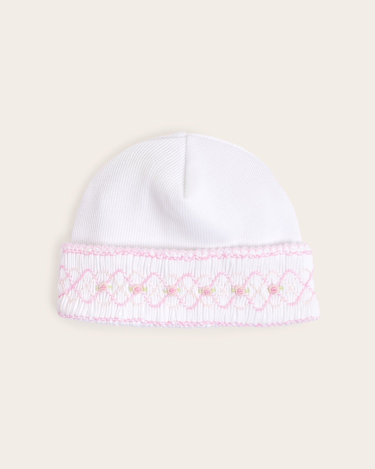 Gorro de bebé bordado a mano · Blanco · Algodón Pima