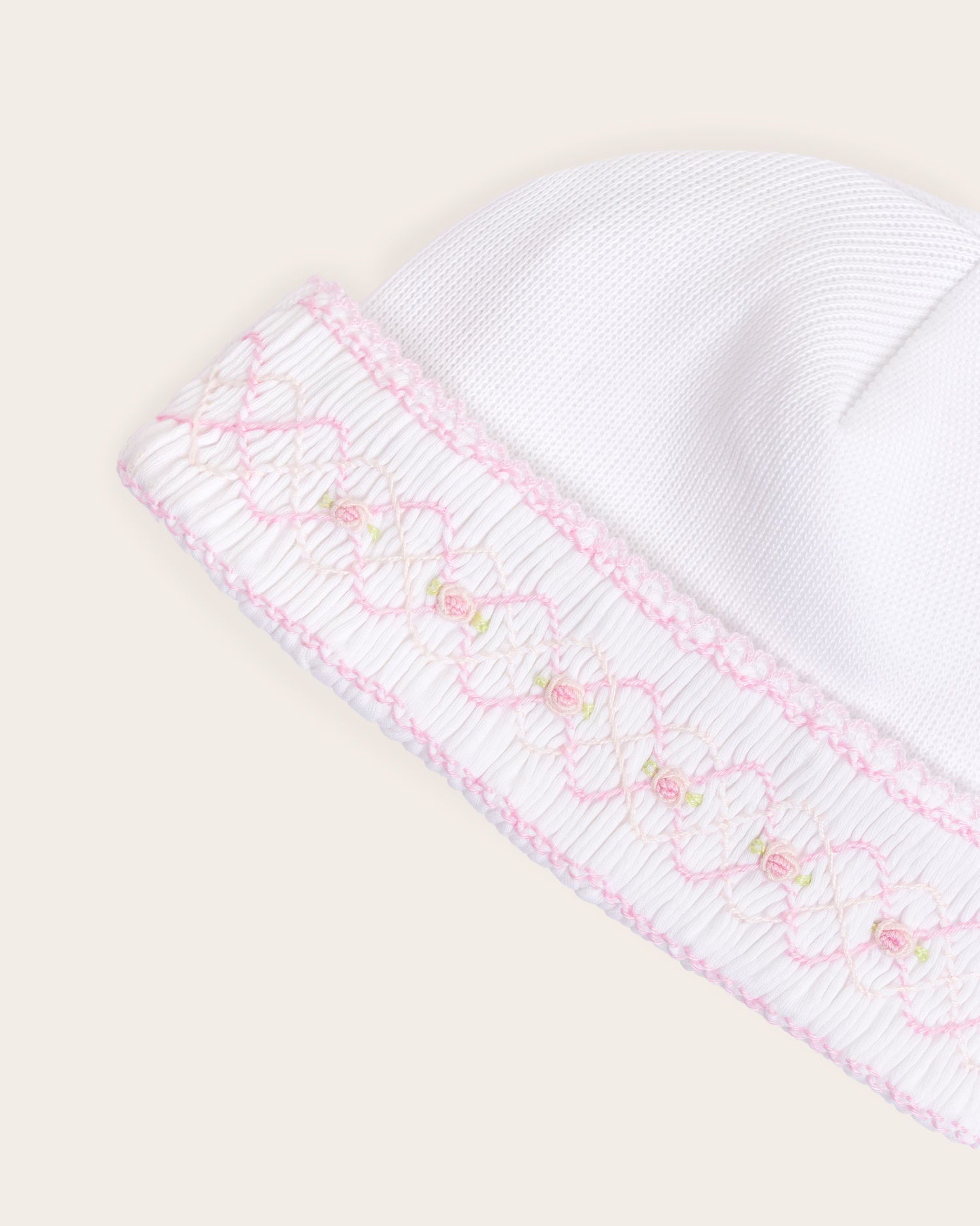 Gorro de bebé bordado a mano · Blanco · Algodón Pima