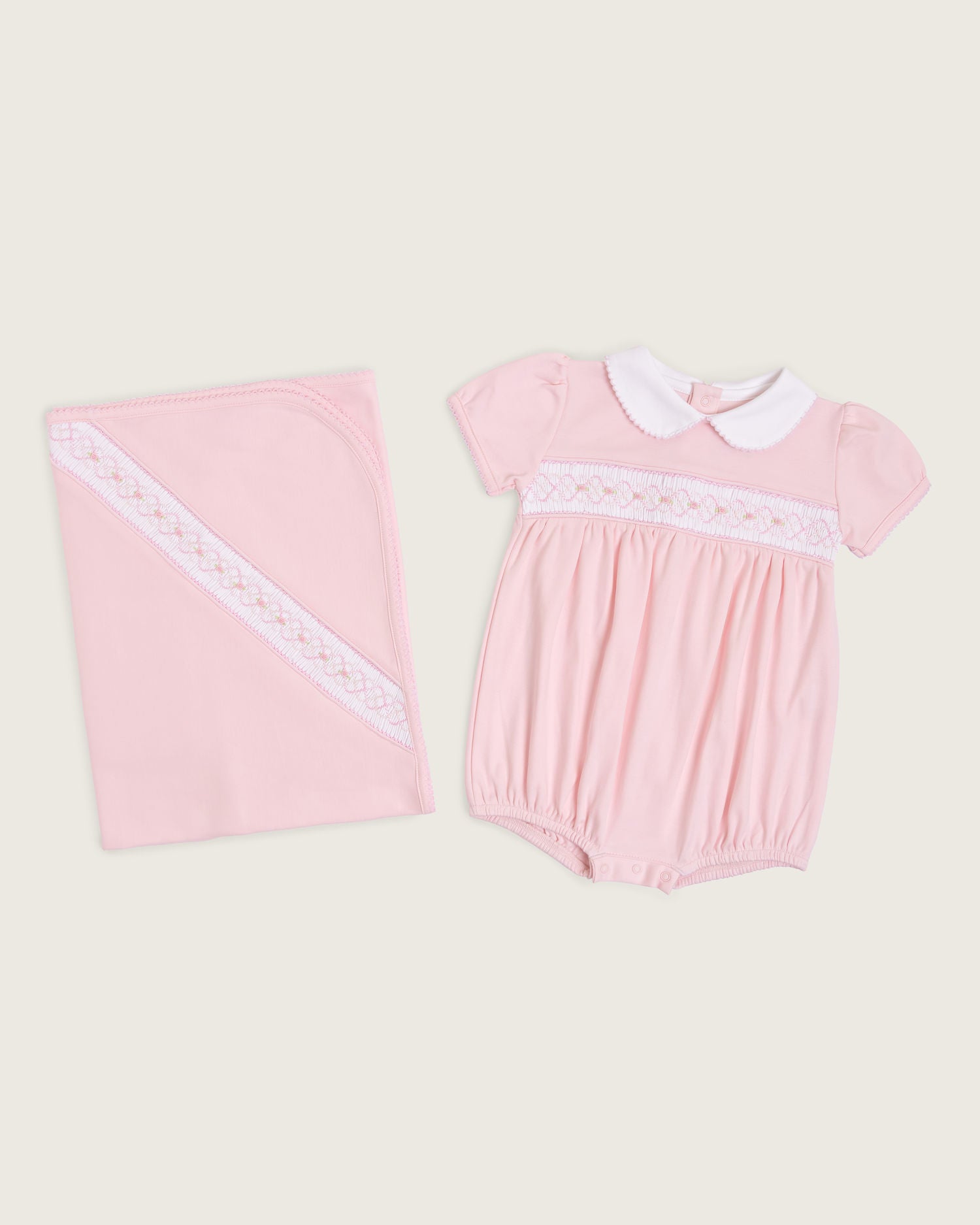 Set ranita y manta de bebé bordado a mano · Rosa · Algodón Pima