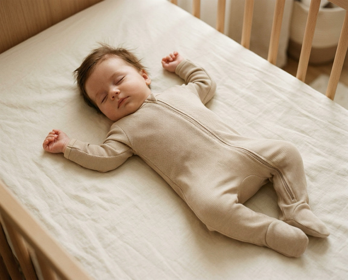 Baby Footed Sleepsuit with Double Zip · Latte · Pima Cotton in English Rib