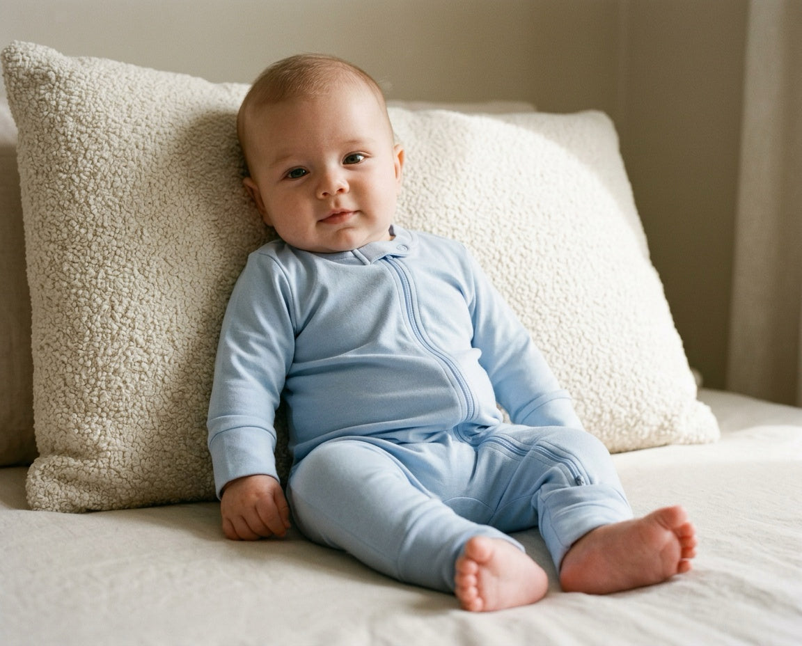 Baby double zip romper · Sky Blue · Organic GOTS Pima