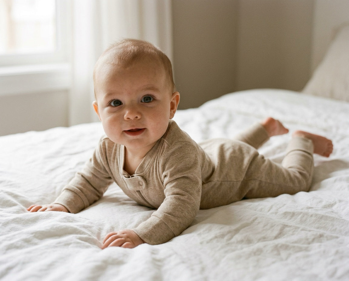 Baby Romper with Double Zipper · Caramel · GOTS Organic Pima