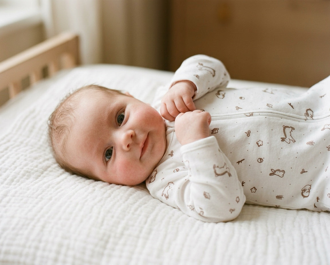 Baby sleeper double zipper with footies · Meadow print · Pima Cotton