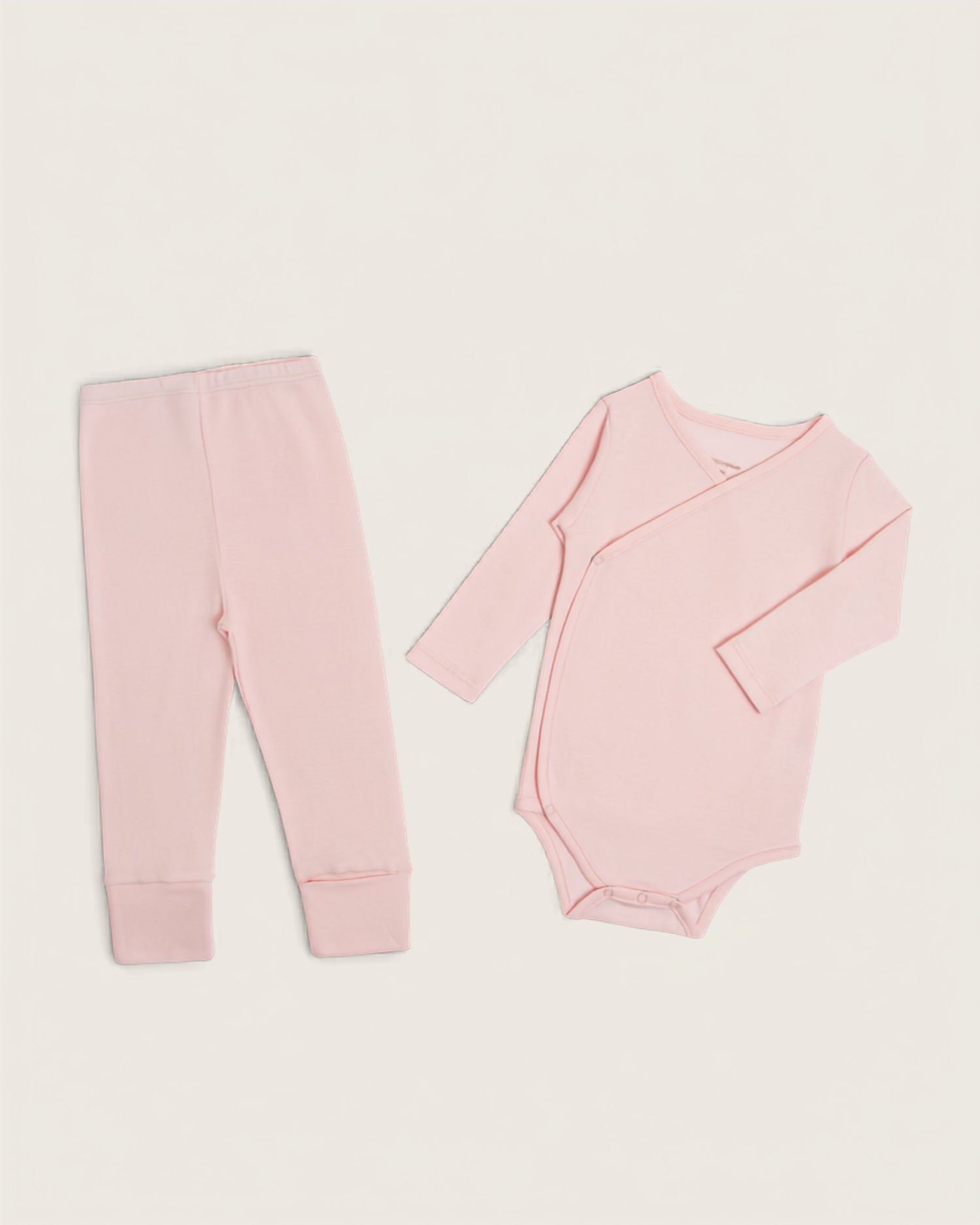 Set body kimono manga larga y pantalón convertible de bebé · Rosa · Pima orgánico GOTS