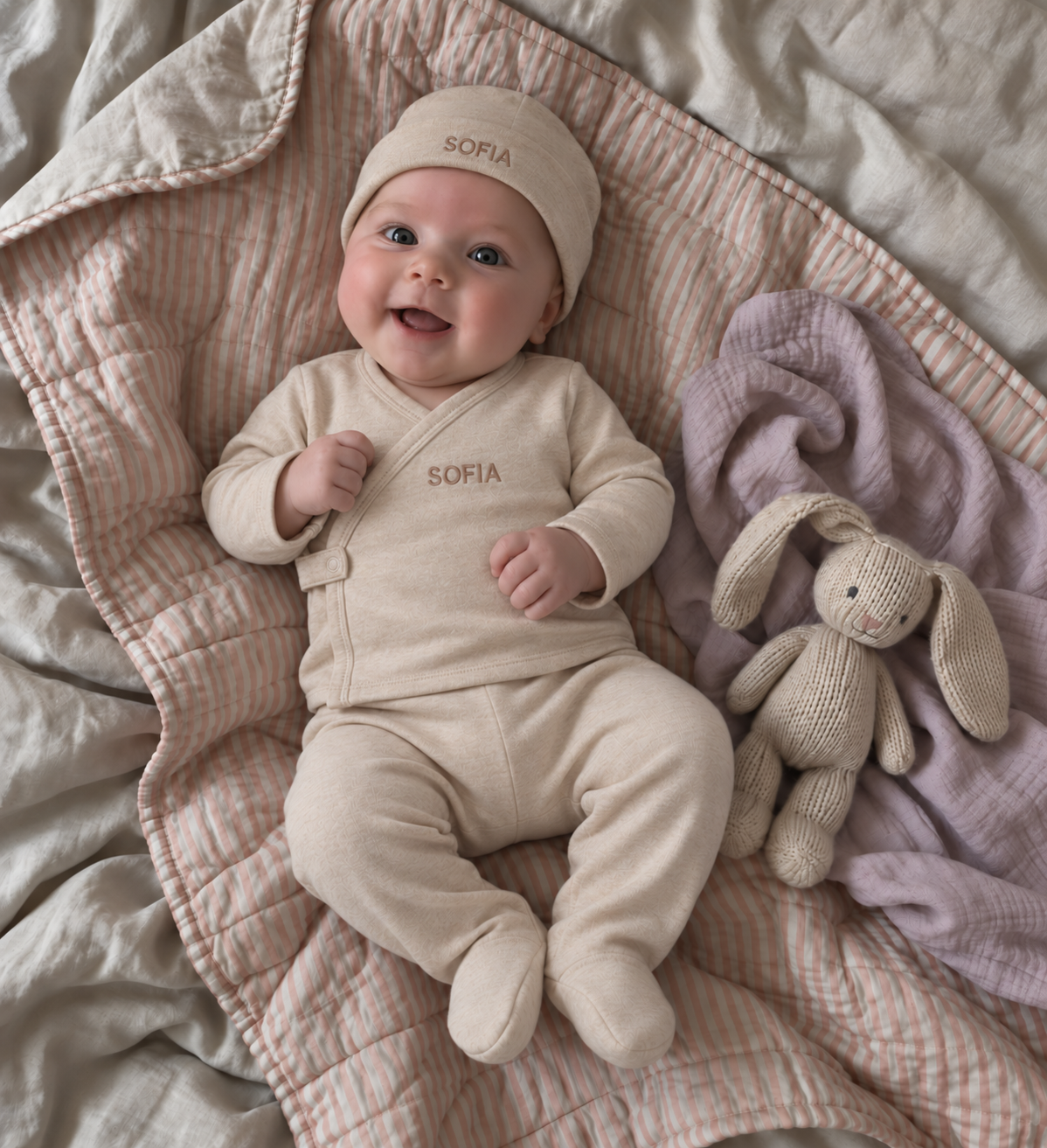Set kimono de bebé: chaqueta y polaina · Caramelo · Pima orgánico GOTS