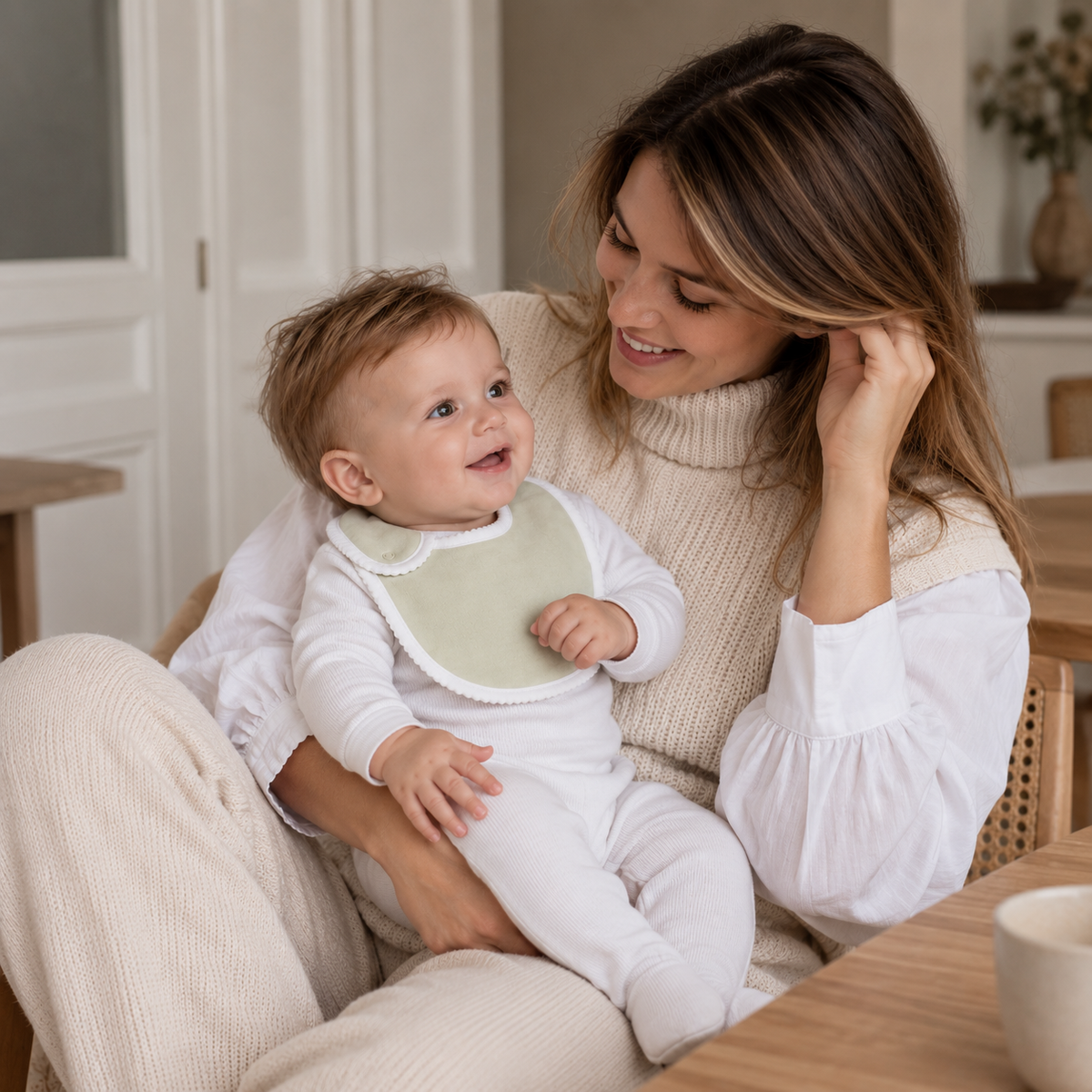 Baby bib with side snap · Pistachio · Pima Cotton