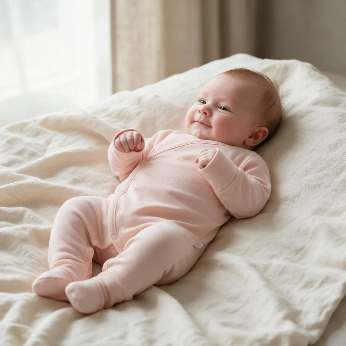 Pelele kimono de bebé con manos y pies convertibles · Rosa · Pima orgánico GOTS