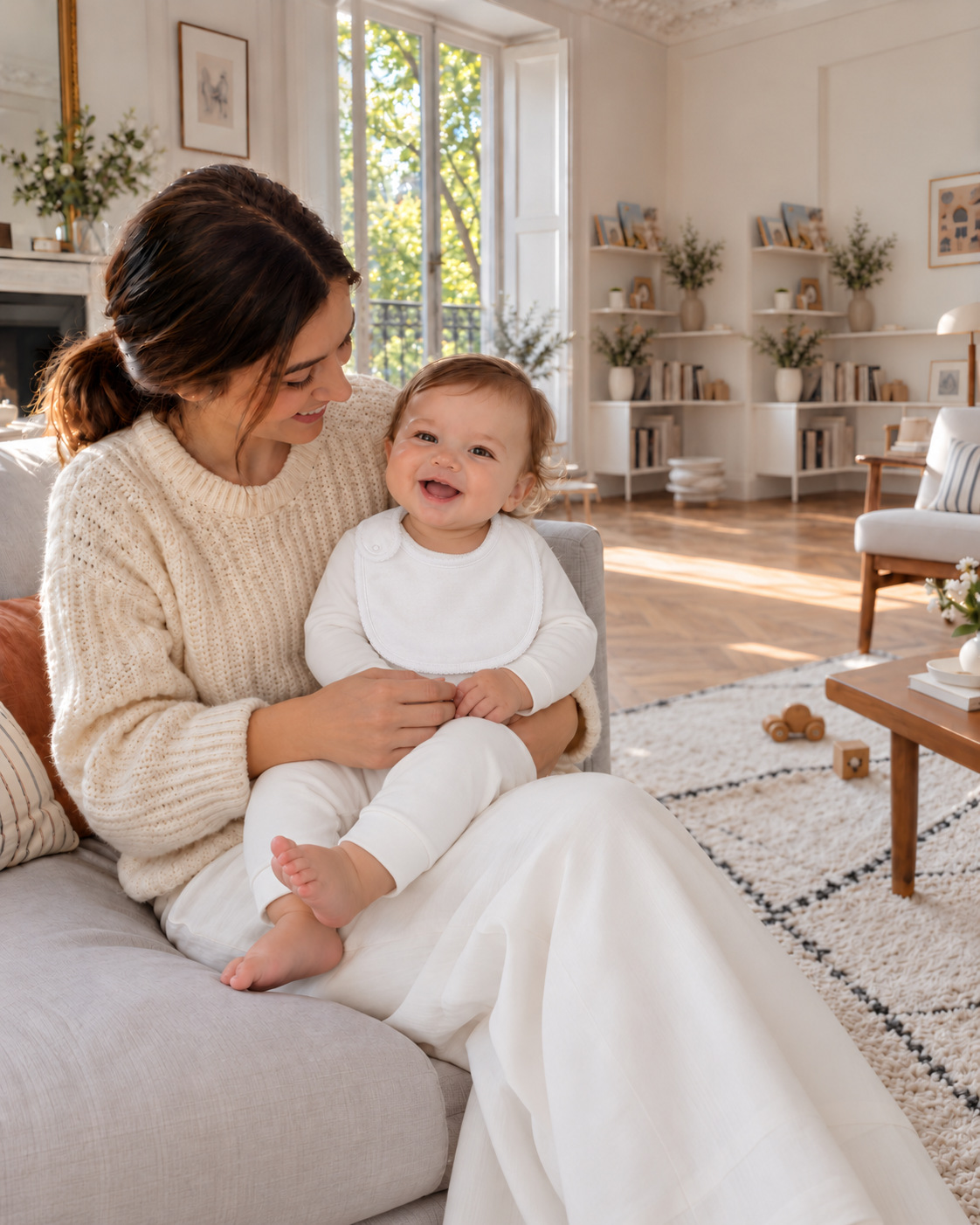 Side-snap baby bib · White · Pima cotton