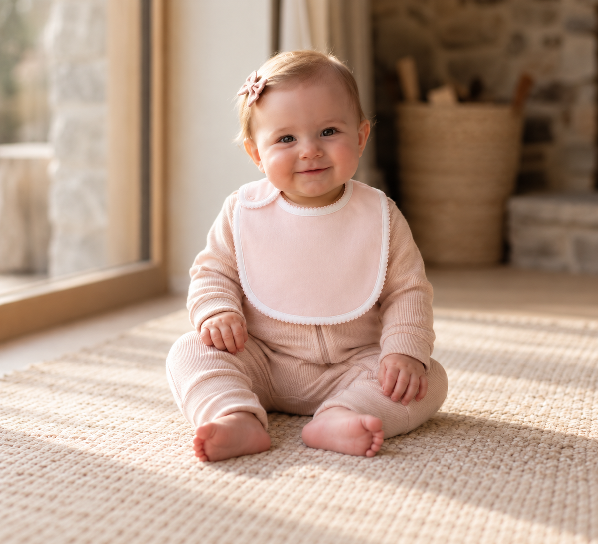 Babero de bebé cierre lateral · Rosa