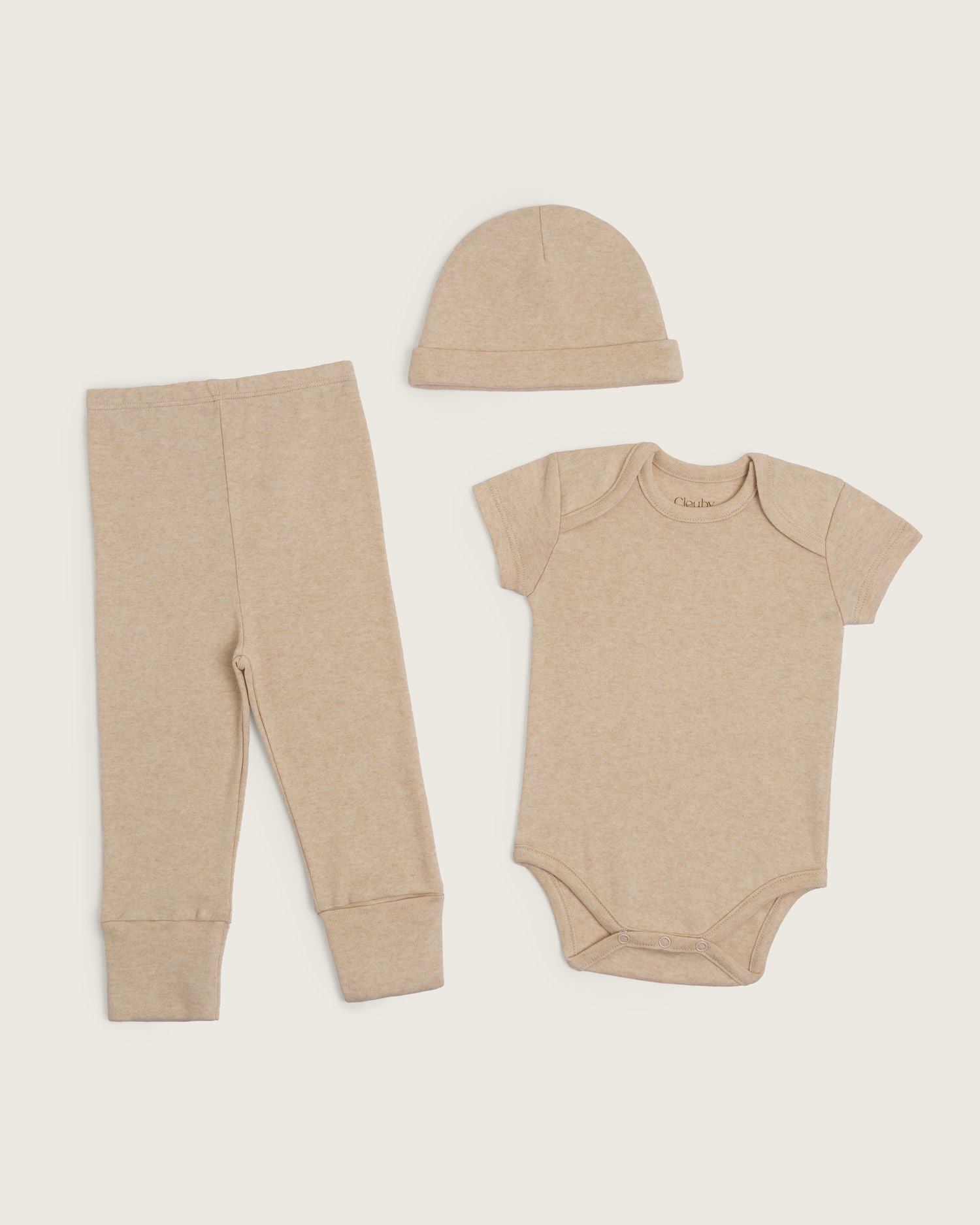 Set body manga corta, pantalón convertible y gorro de bebé · Caramelo· Pima orgánico GOTS