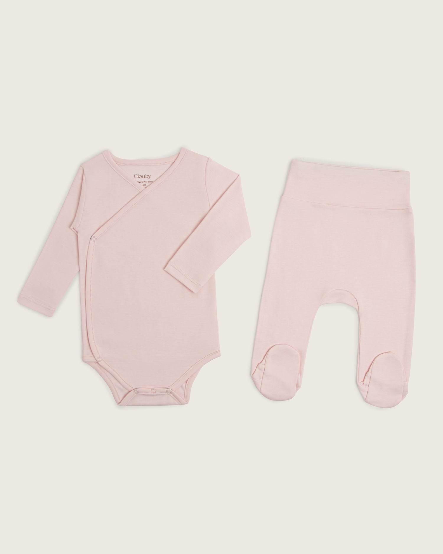 Set body kimono manga larga, y  pantalón con pie de bebé · Rosa · Pima orgánico GOTS
