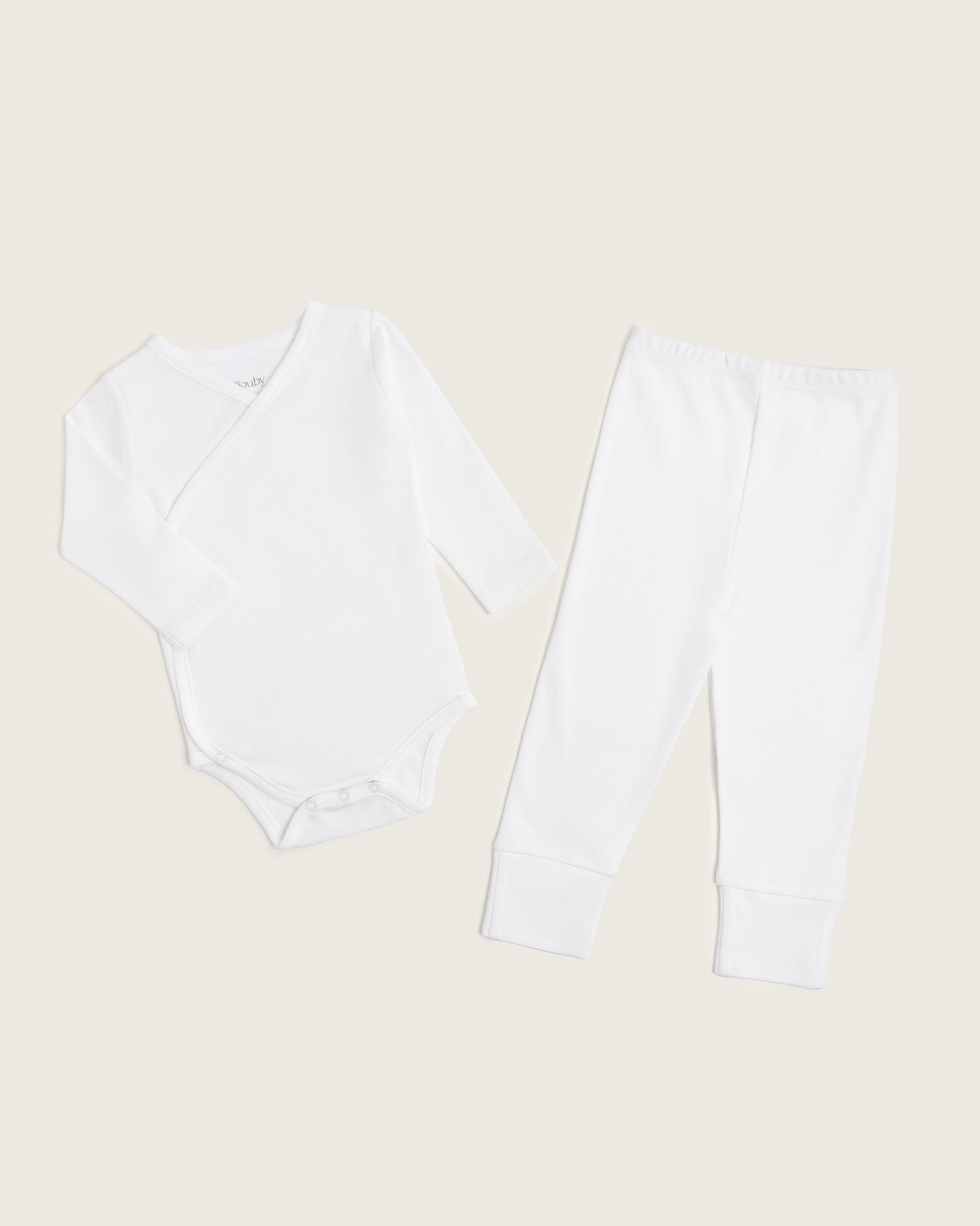 Set body kimono manga larga, y pantalón convertible de bebé · Blanco Natural · Pima orgánico GOTS