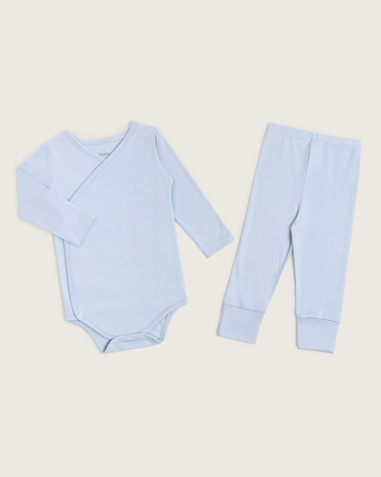 Set body kimono manga larga, y pantalón convertible de bebé · Celeste · Pima orgánico GOTS