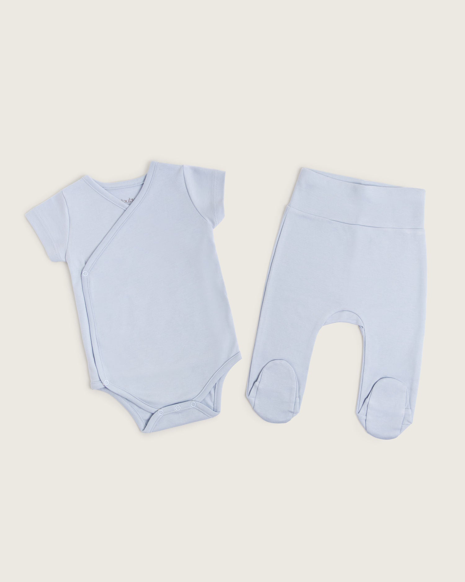 Set body kimono manga corta y pantalón con pie de bebé · Celeste · Pima orgánico GOTS
