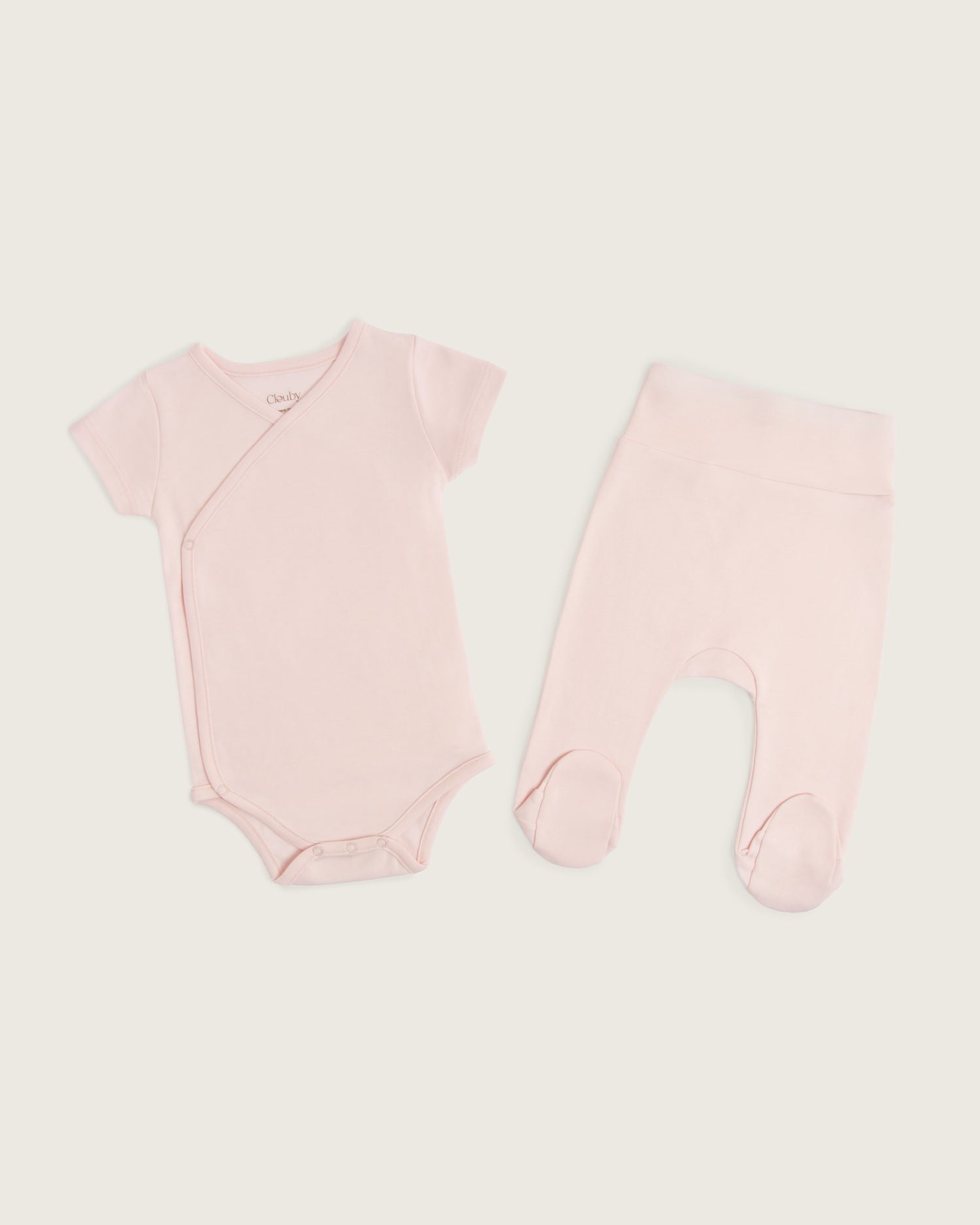 Set body kimono manga corta y  pantalón con pie de bebé · Rosa · Pima orgánico GOTS