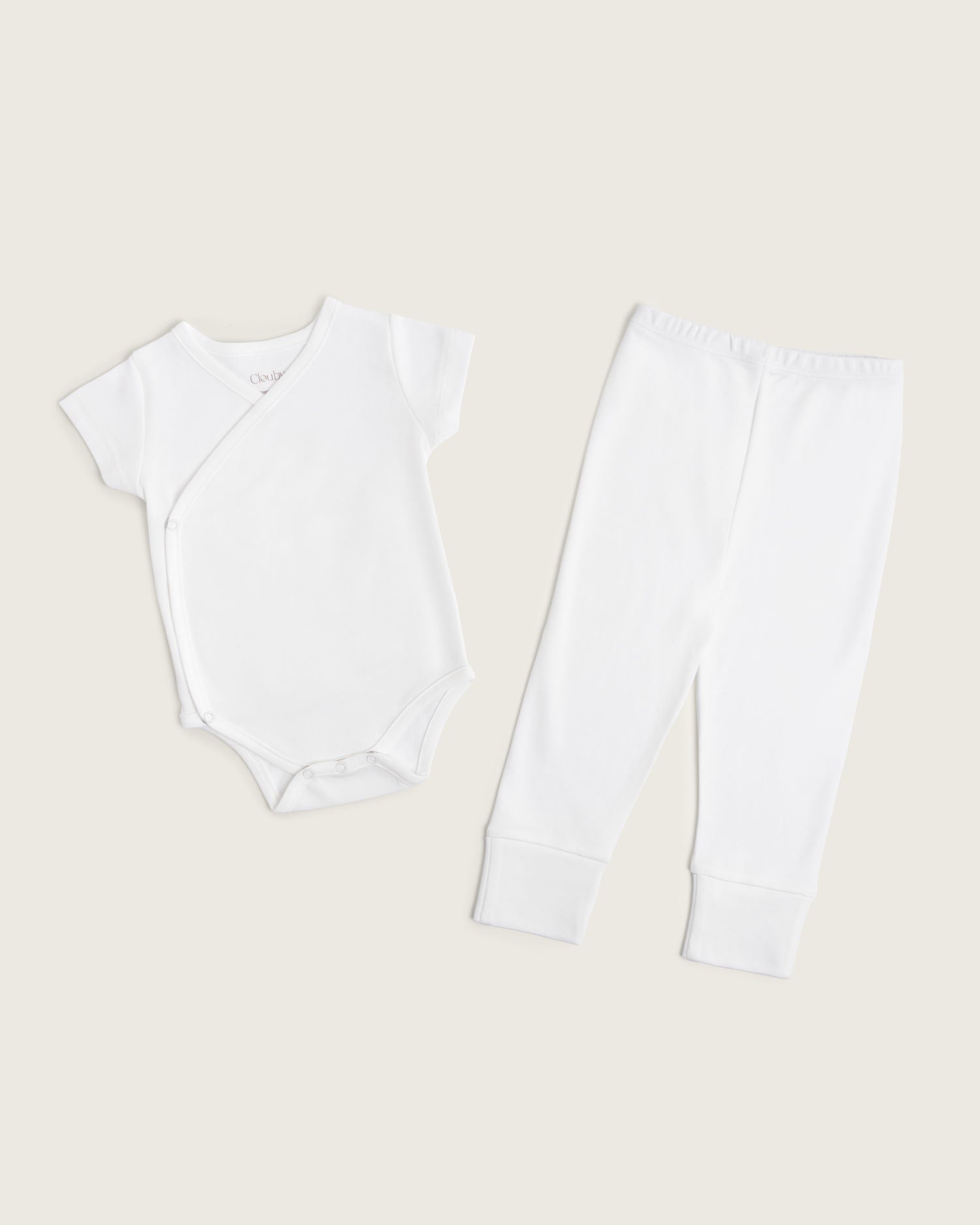 Set body kimono manga corta, y pantalón convertible de bebé · Blanco Natural · Pima orgánico GOTS