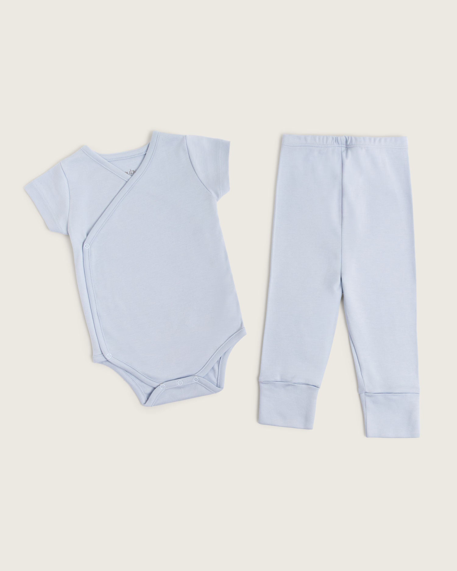 Set body kimono manga corta y pantalón convertible de bebé · Celeste · Pima orgánico GOTS