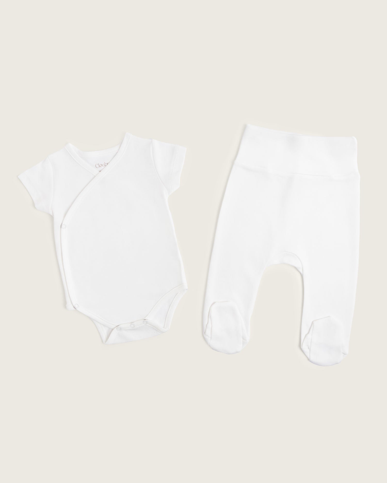 Set body kimono manga corta y  pantalón con pie de bebé · Blanco Natural · Pima orgánico GOTS