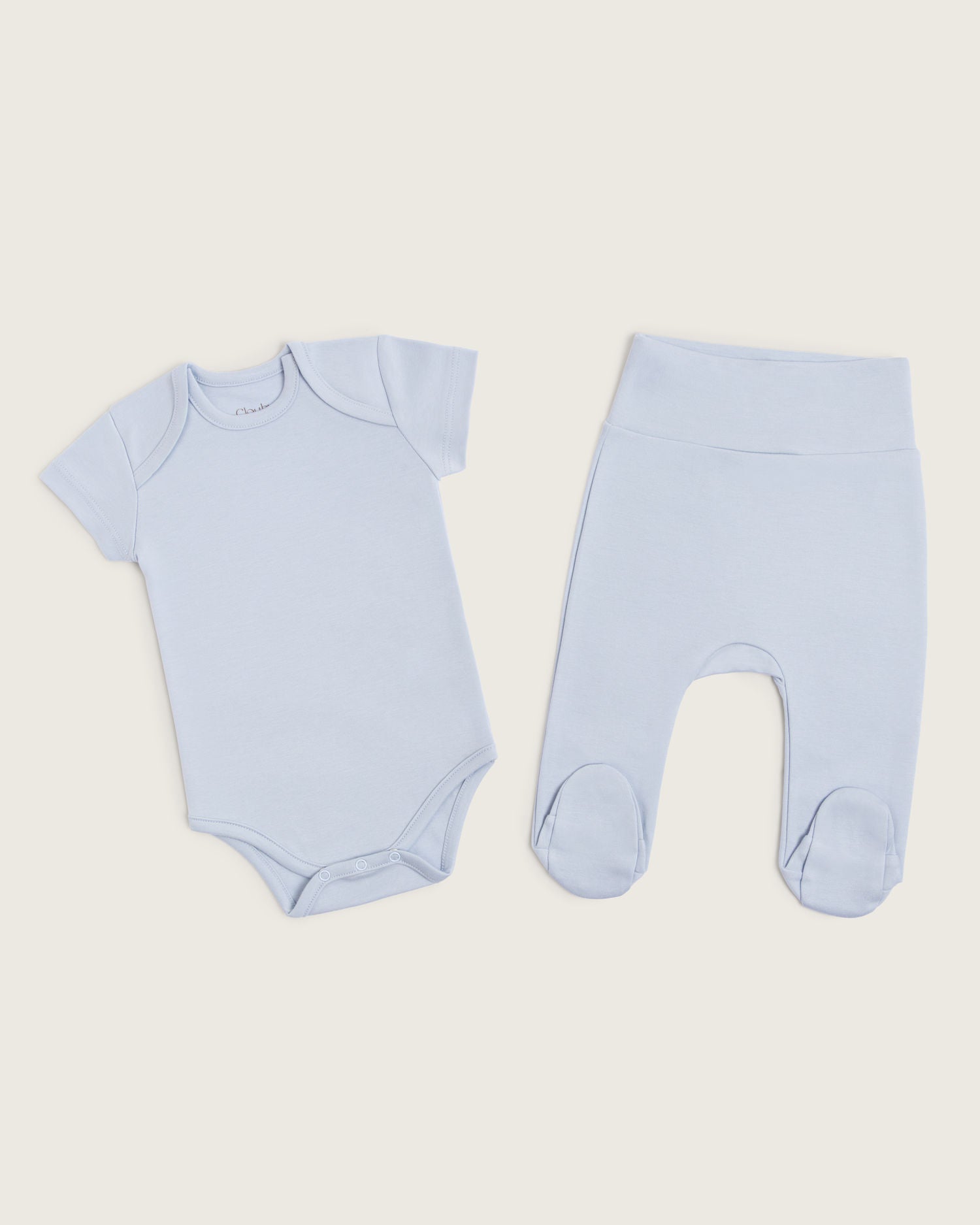 Set body manga corta y pantalón con pie de bebé · Celeste · Pima orgánico GOTS
