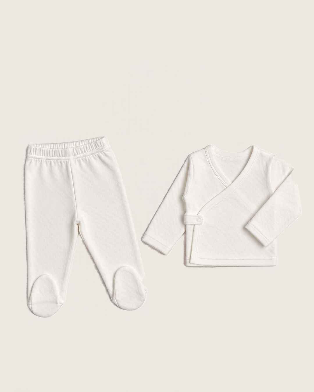 Set kimono de bebé: chaqueta y polaina · Blanco Pointelle · Pima orgánico GOTS