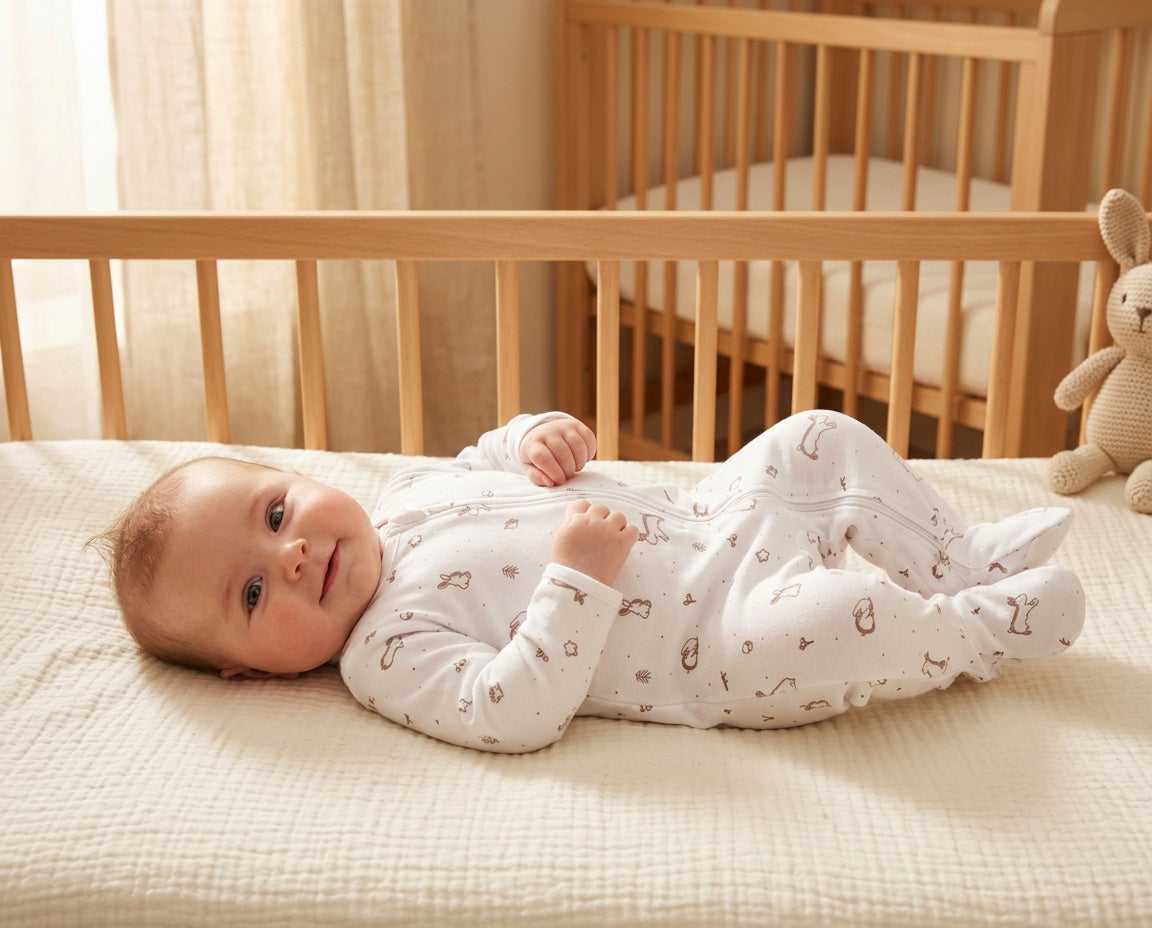 Baby sleeper double zipper with footies · Meadow print · Pima Cotton