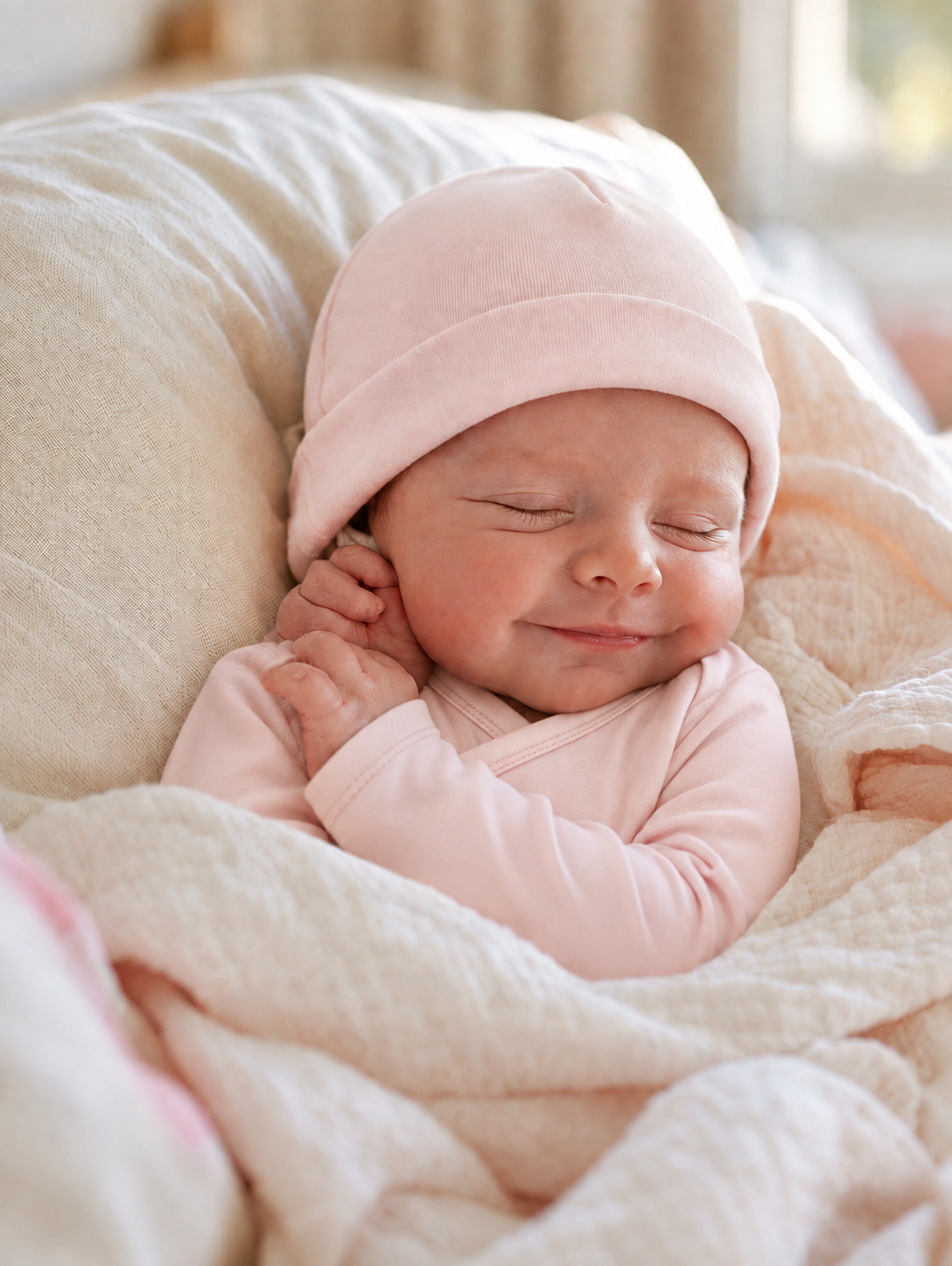 Long-sleeved baby kimono bodysuit · Pink · GOTS organic Pima