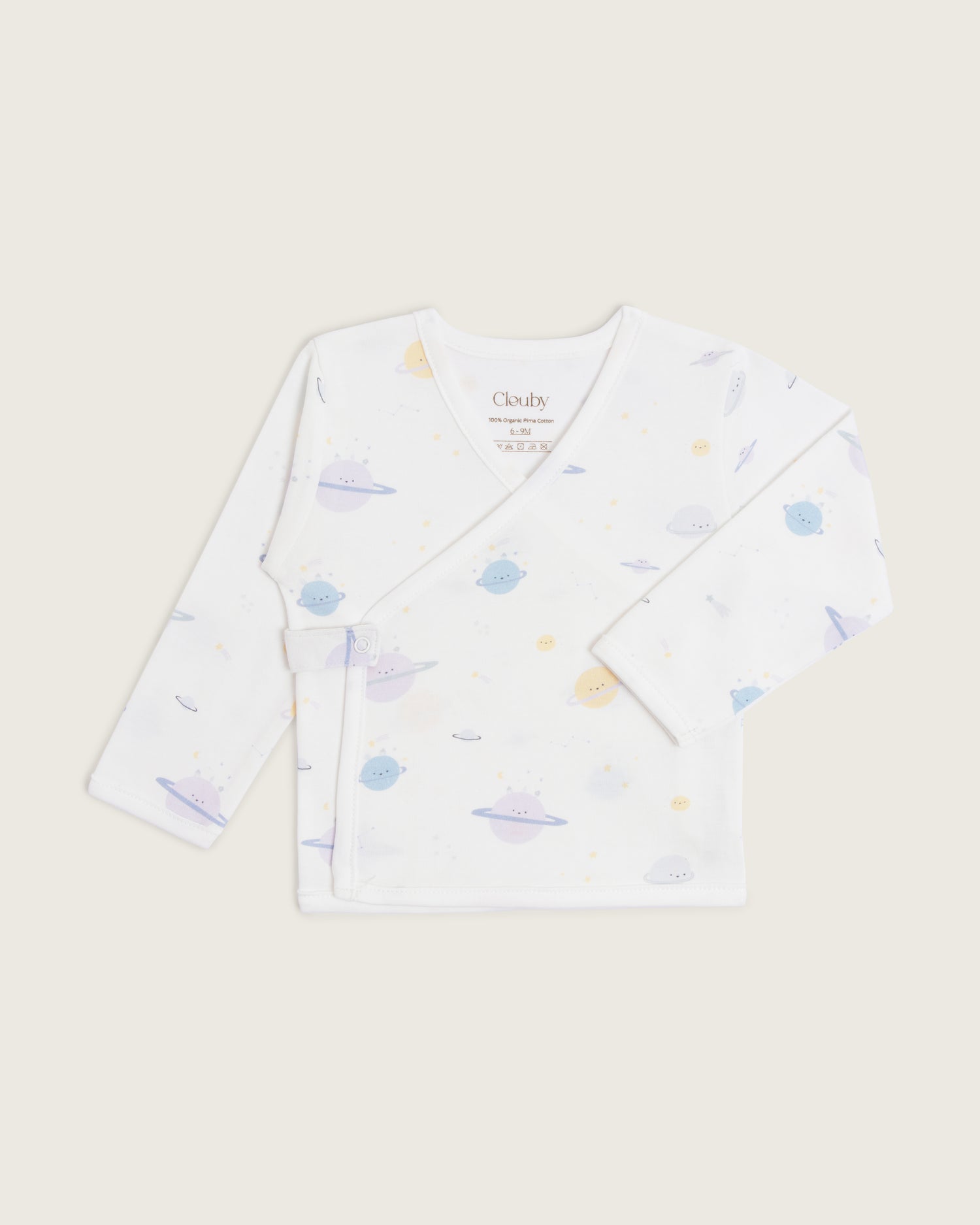 Set kimono de bebé: chaqueta, polaina y gorro · Estampado Planetas · Pima orgánico GOTS