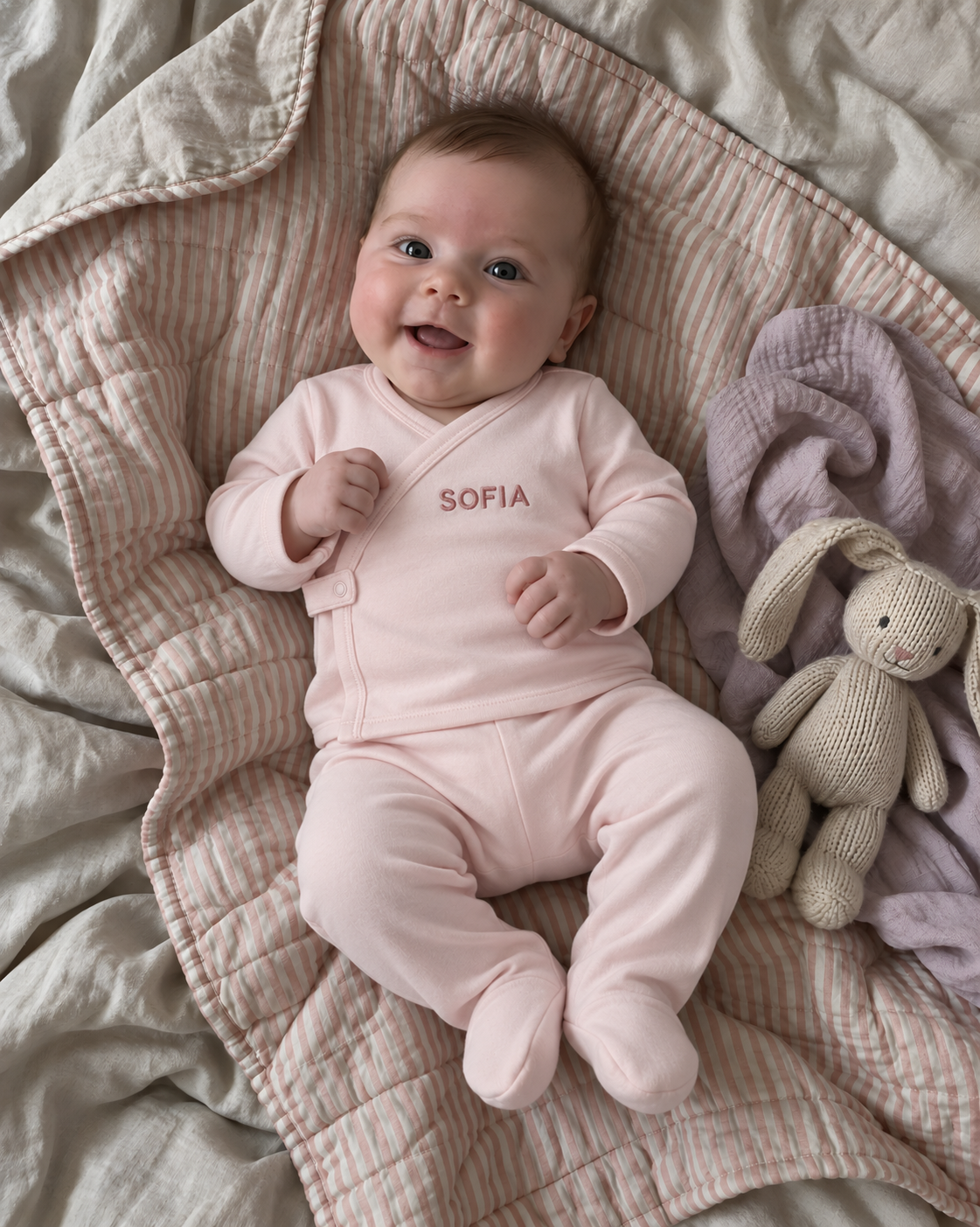 Set kimono de bebé: chaqueta y polaina · Rosa · Pima orgánico GOTS