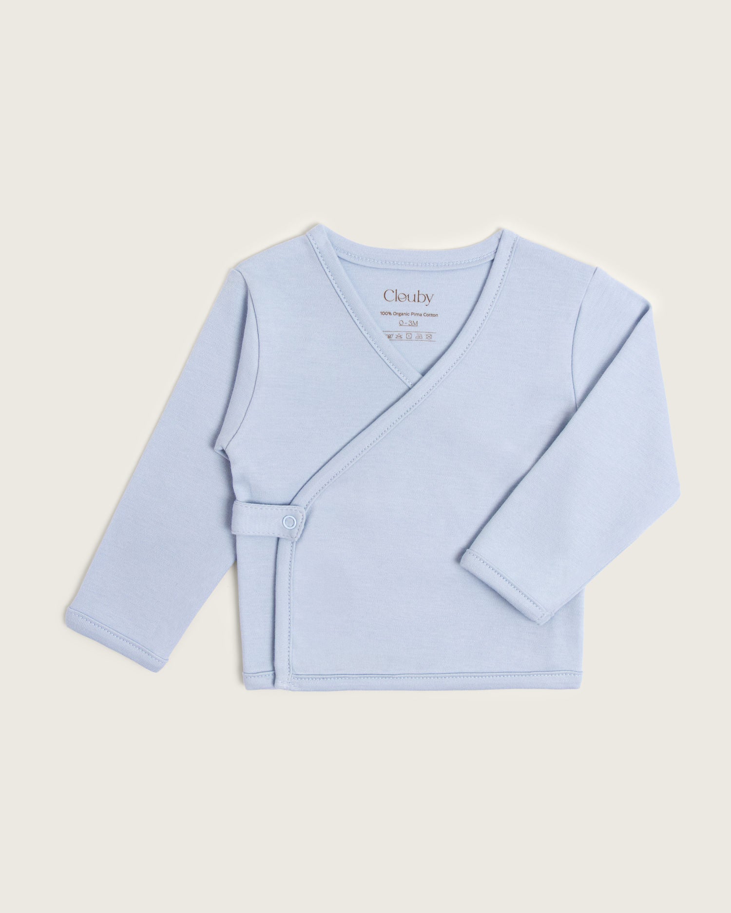 Set kimono de bebé: chaqueta, polaina y gorro · Celeste · Pima orgánico GOTS