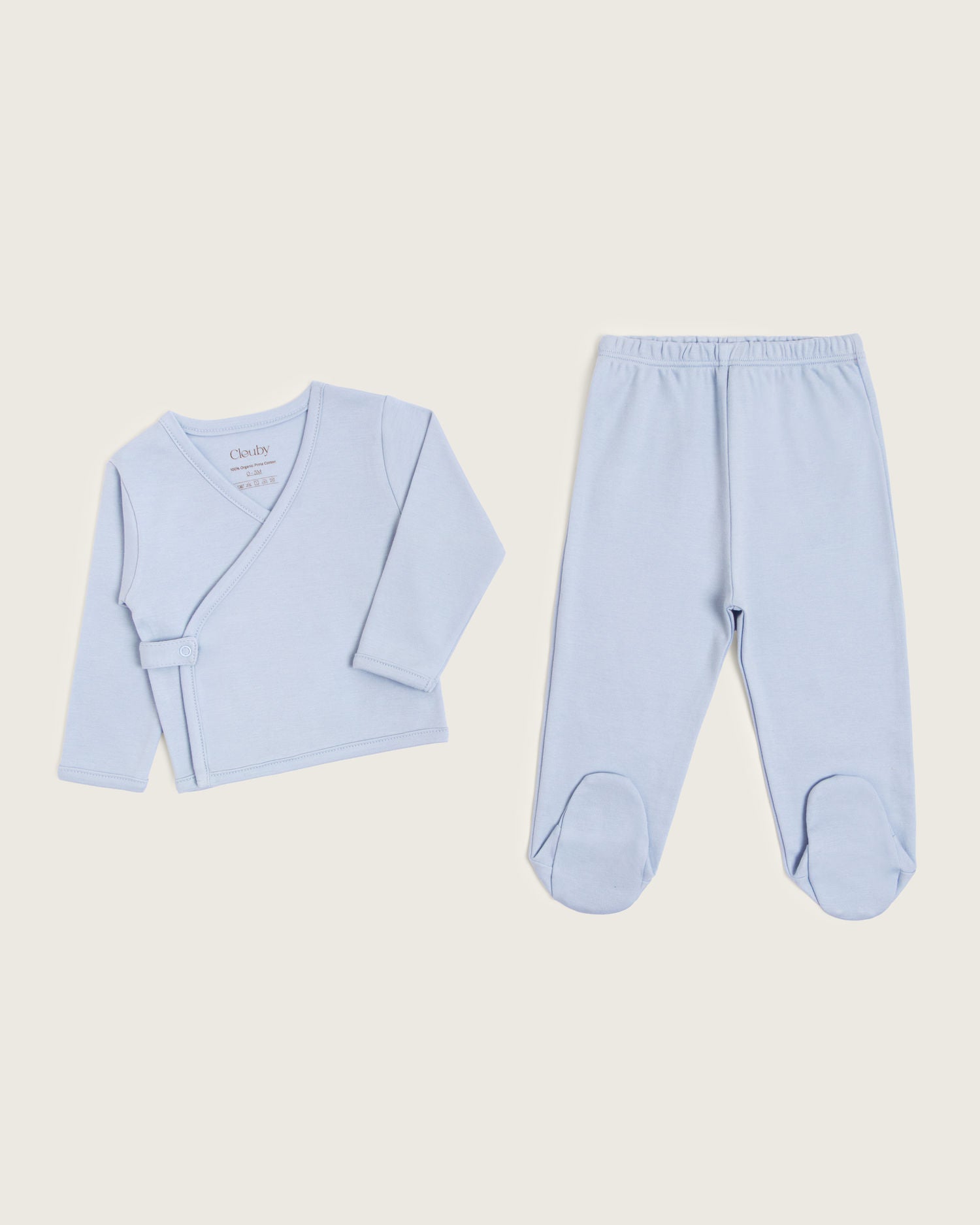 Set kimono de bebé: chaqueta y polaina · Celeste· Pima orgánico GOTS