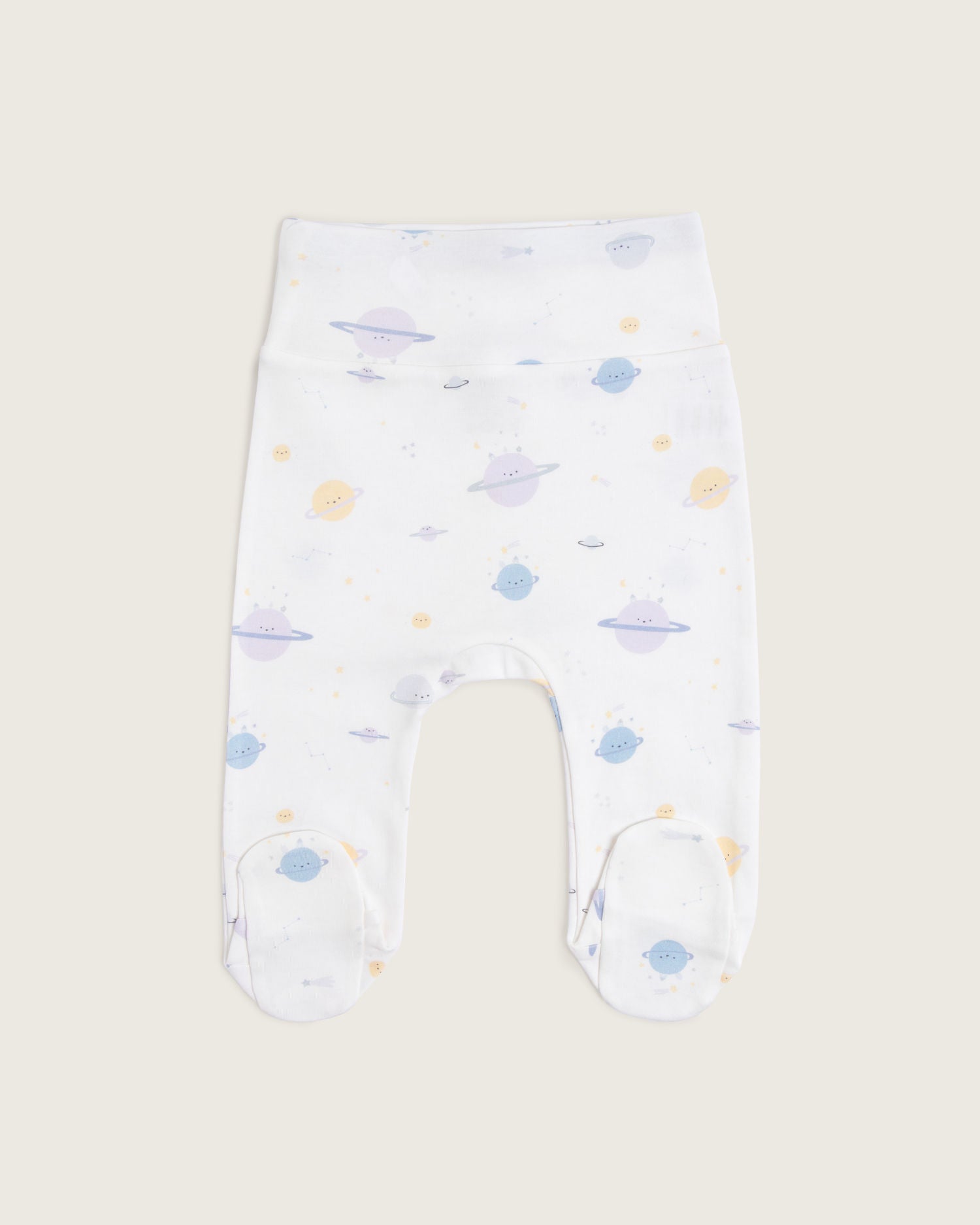Pantalón de bebé con pies · Estampado Planetas · Pima orgánico GOTS