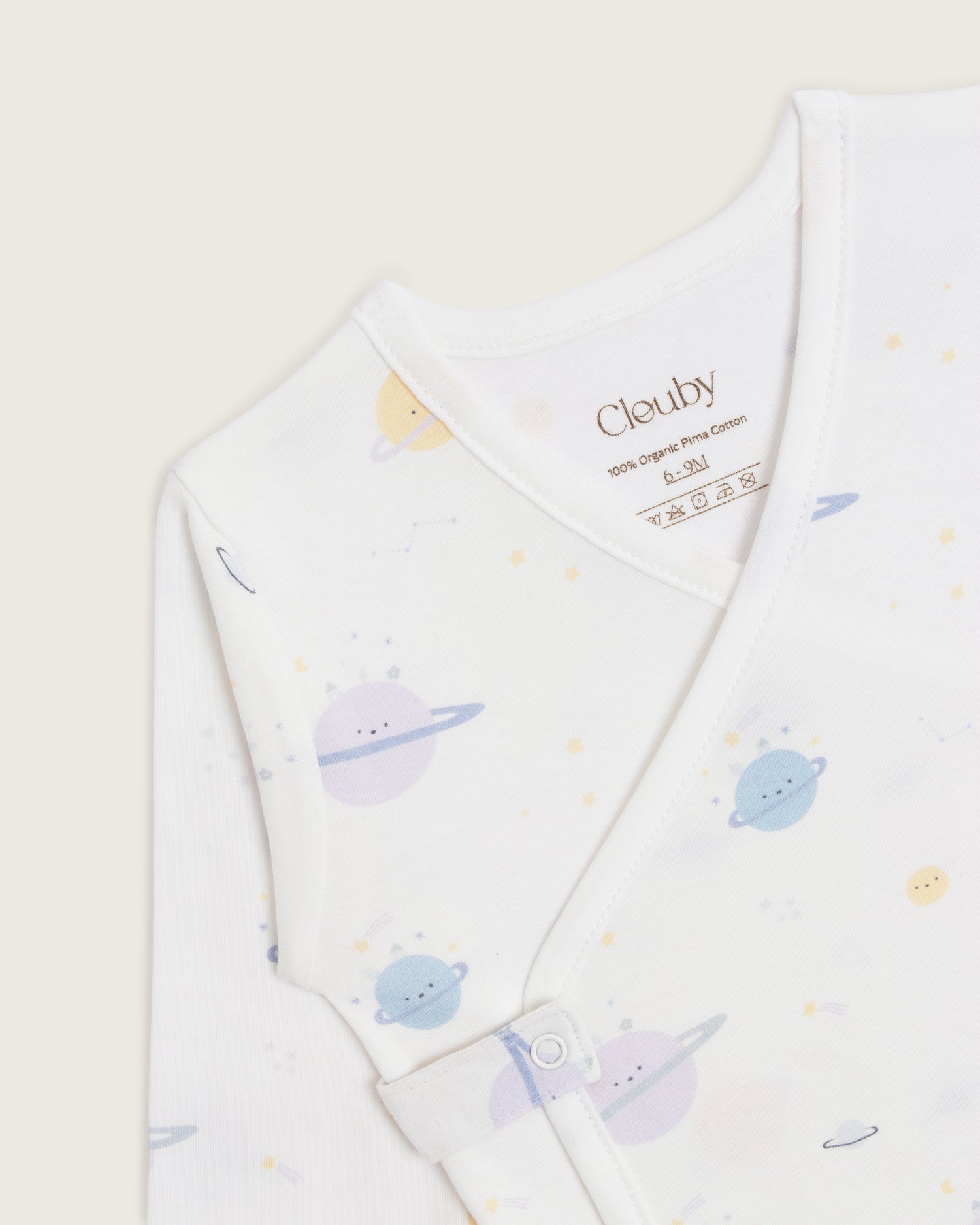 Set kimono de bebé: chaqueta, polaina y gorro · Estampado Planetas · Pima orgánico GOTS