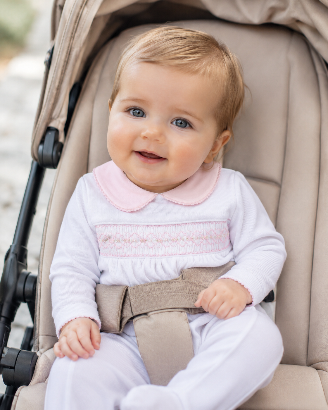 Hand-embroidered baby romper · White · Pima cotton