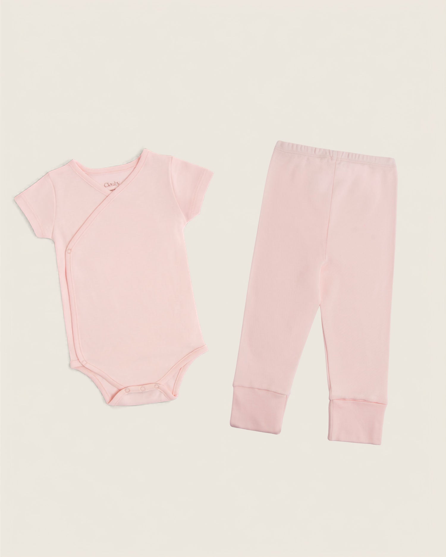 Set body kimono manga corta y pantalón convertible de bebé · Rosa · Pima orgánico GOTS