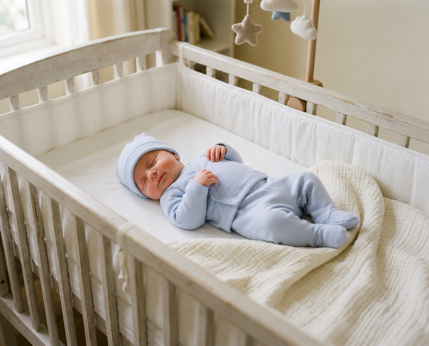 Baby kimono set: jacket, leggings, and hat · Sky blue · Organic GOTS Pima