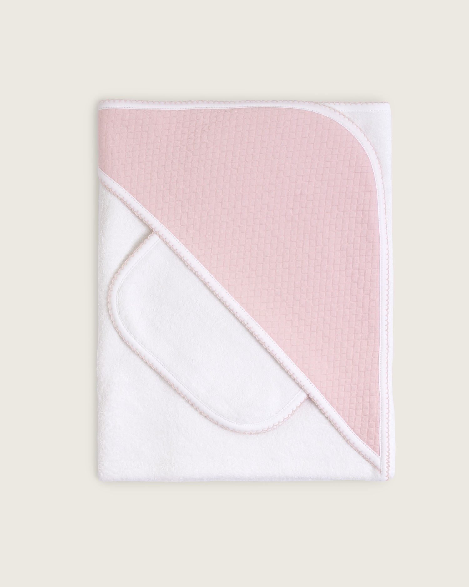 Toalla con capucha de bebé · Blanco y Rosa · Algodón Pima